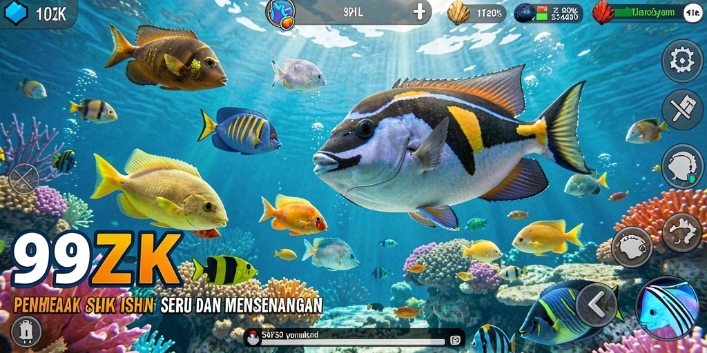 Screenshot gameplay 99ZK menampilkan aksi menembak ikan yang seru.