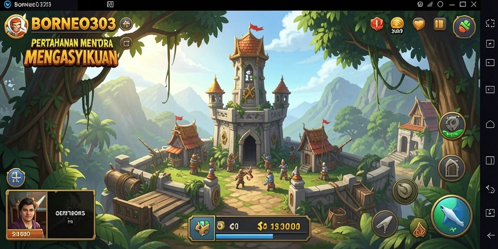 Tangkapan layar permainan BORNEO303 menampilkan aksi Tower Defense yang intens.