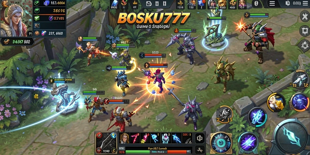 Screenshot gameplay seru dari BOSKU777 yang menunjukkan pertempuran strategis.
