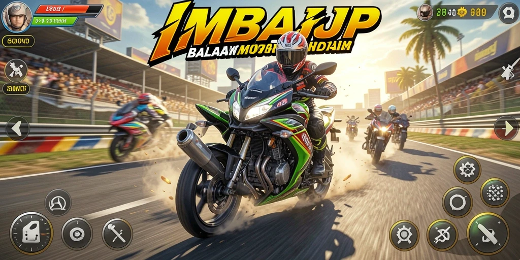 Tampilan gameplay IMBAJP yang menegangkan saat balapan motor.