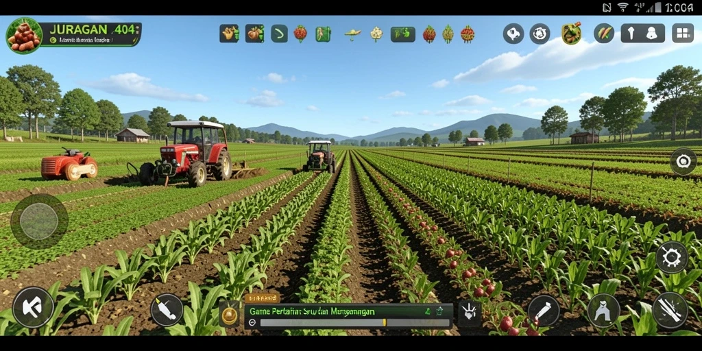 Screenshot gameplay JURAGAN404 yang menunjukkan aktivitas bertani.