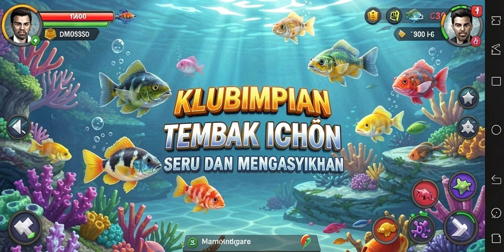 Tampilan gameplay KLUBIMPIAN dengan aksi menembak ikan yang seru.