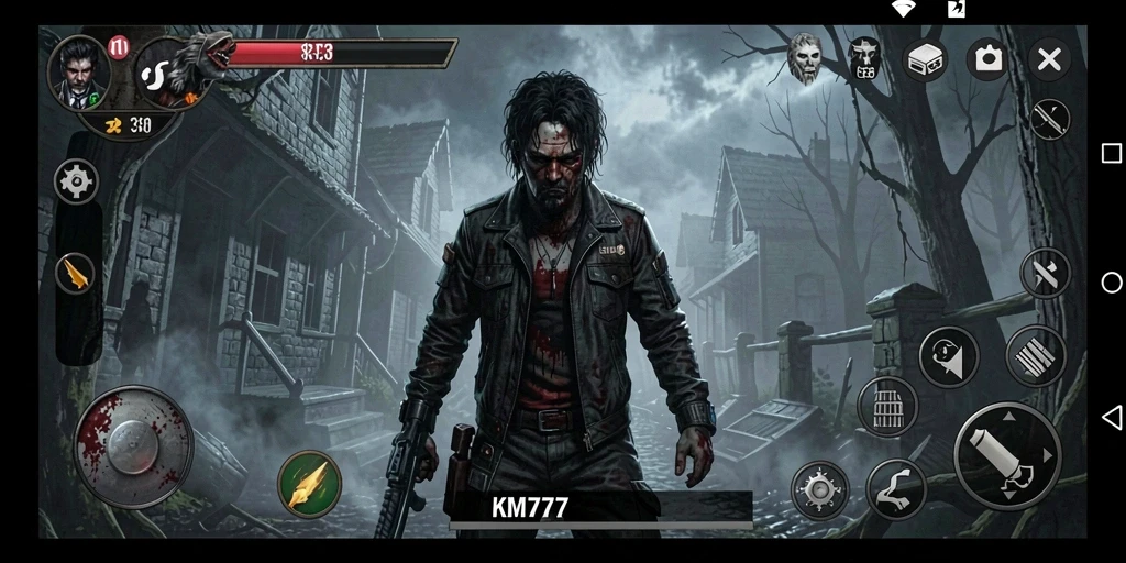 Tampilan gameplay menegangkan dari KM777 saat karakter menghadapi makhluk horor.
