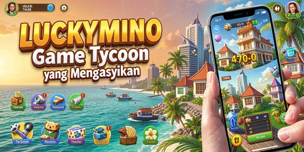 Screenshot gameplay LUCKYMINO yang menunjukkan keseruan membangun bisnis Tycoon.
