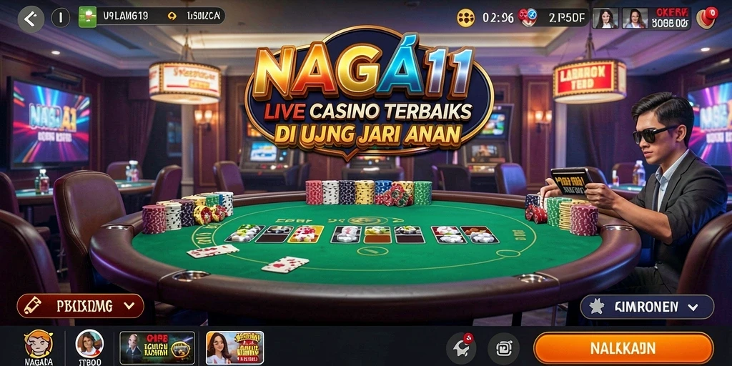 Screenshot gameplay NAGA11 menunjukkan dealer profesional di tengah permainan.