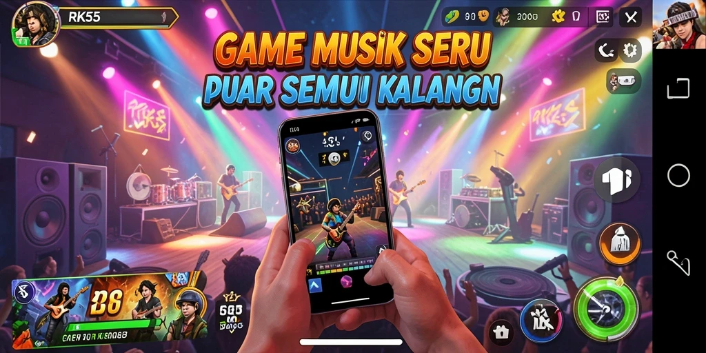 Tampilan gameplay RK55 menampilkan fitur musik interaktif yang menarik.