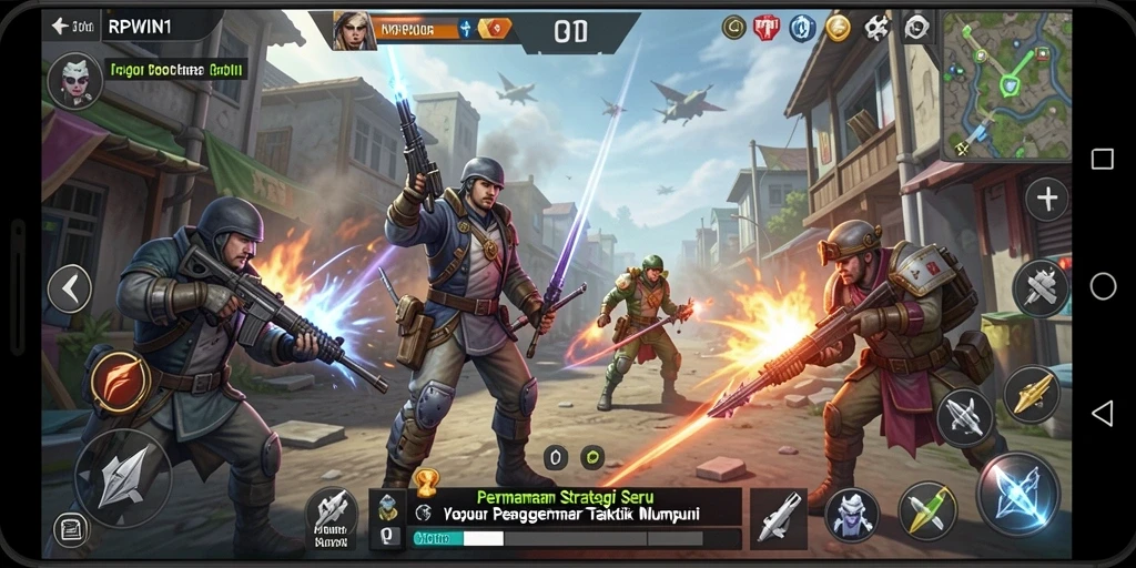 Tampilan gameplay yang menampilkan strategi dan pertempuran yang intens.