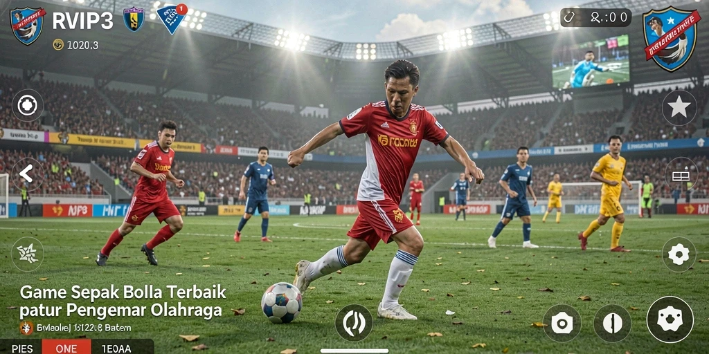 Tampilan gameplay RVIP3 yang mendebarkan dalam pertandingan sepak bola.