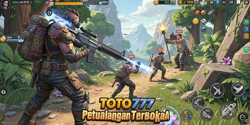 Screenshot menunjukkan pemain menjelajahi lanskap indah dalam TOTO777.
