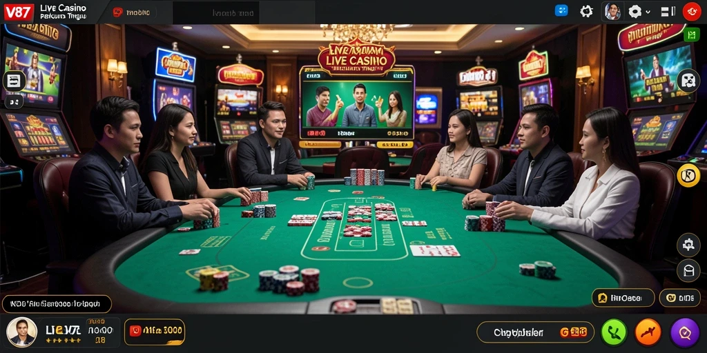 Tampilan gameplay Live Casino yang memukau dan interaktif di V87.