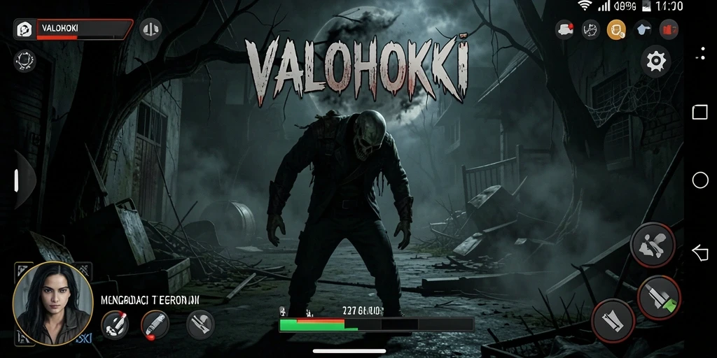 Screenshot utama VALOHOKI menampilkan suasana mencekam dalam gameplay horror.